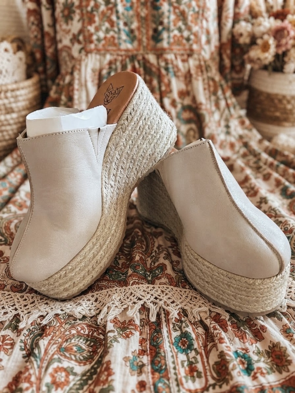 BOUTIQUE BEAST FASHION Nellie-01 Light Sage Espadrille Wedge Mule